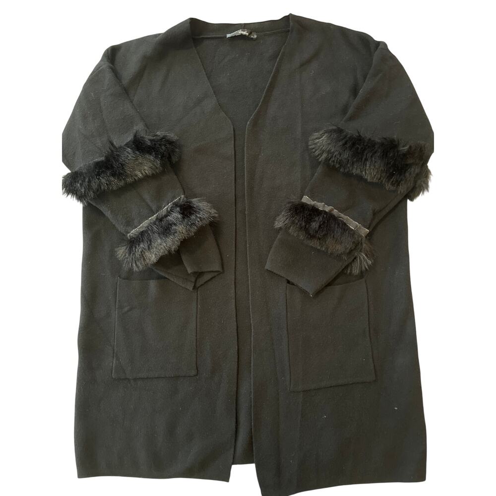 Sioni Women’s Faux Fur Cardigan Jacket Size XL Black